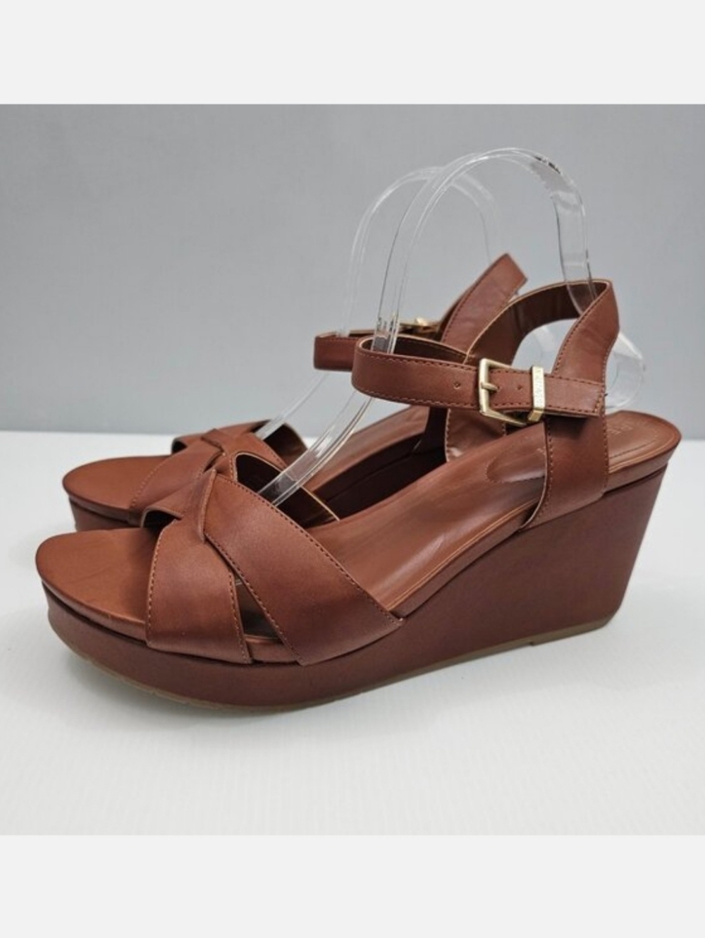 Kenneth Cole Reaction Clarissa Wedge Sandal Womens 11 Cognac Brown Platform